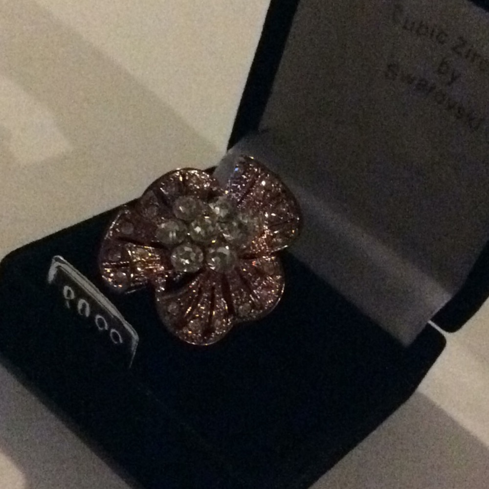 CZ ring by Swarovski rose gold tone w crystals